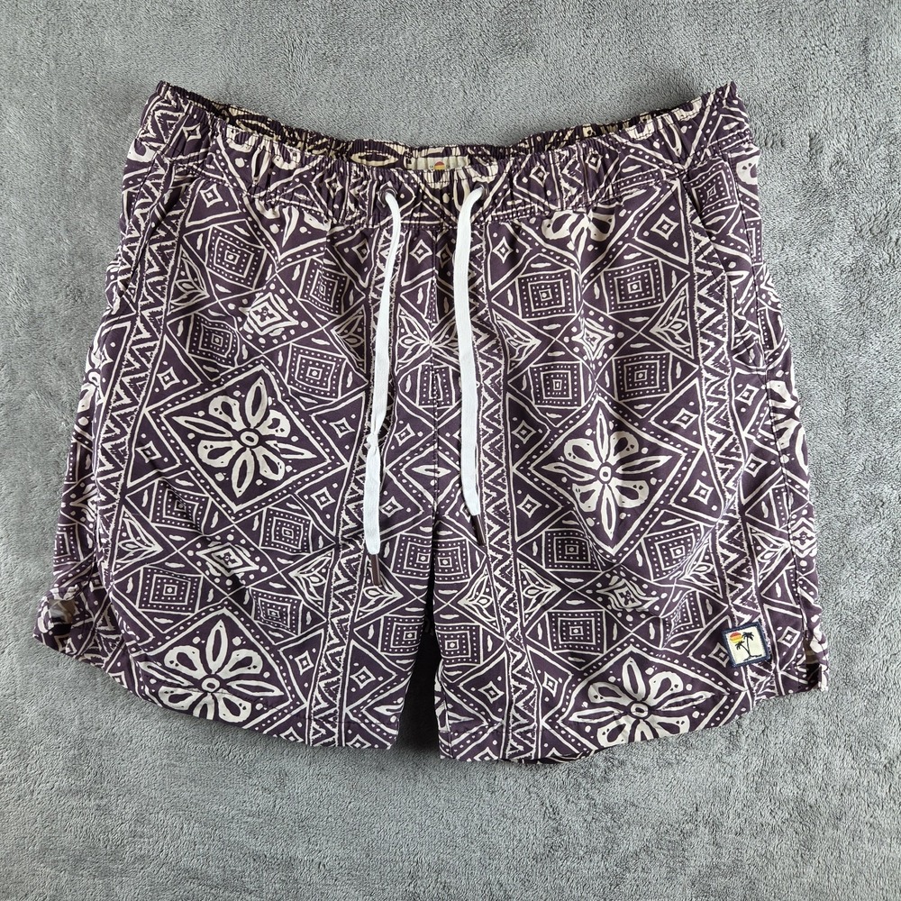 Marine Layer Archive Printed Swim Trunks Board Shorts Brown Aztec Pattern Sz M